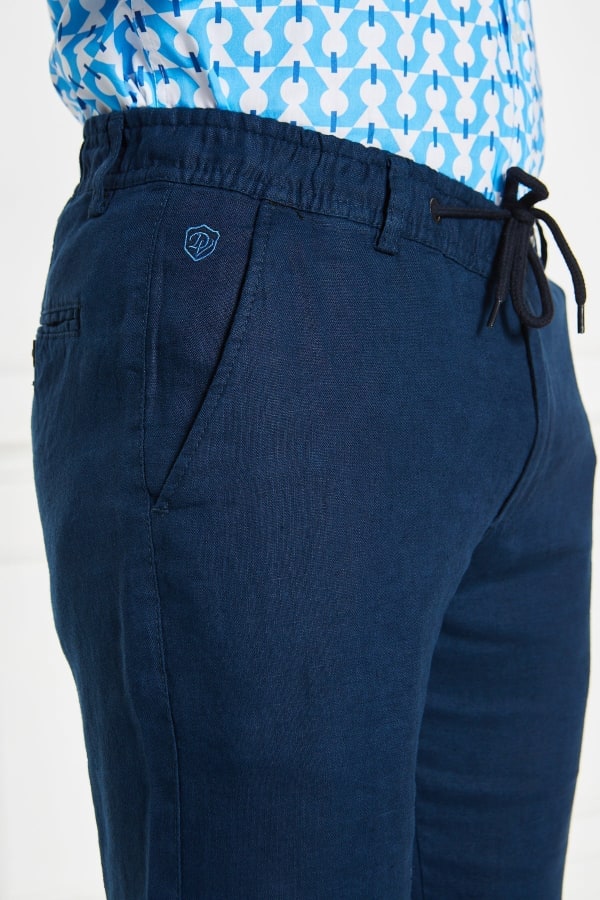 Erkek Lastikli Regular Fit %100 Keten Keten Açık Lacivert Pantolon — 10