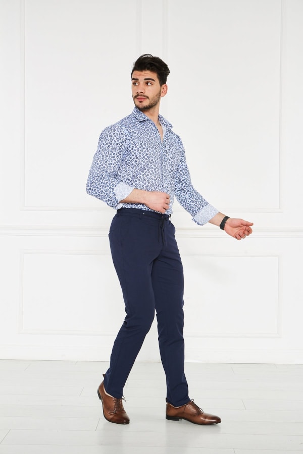 Erkek Lastikli Regular Fit %100 Keten Keten Lacivert Pantolon — 3
