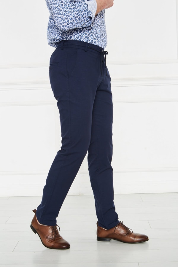 Erkek Lastikli Regular Fit %100 Keten Keten Lacivert Pantolon — 5