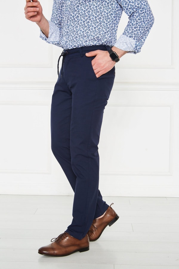 Erkek Lastikli Regular Fit %100 Keten Keten Lacivert Pantolon — 6