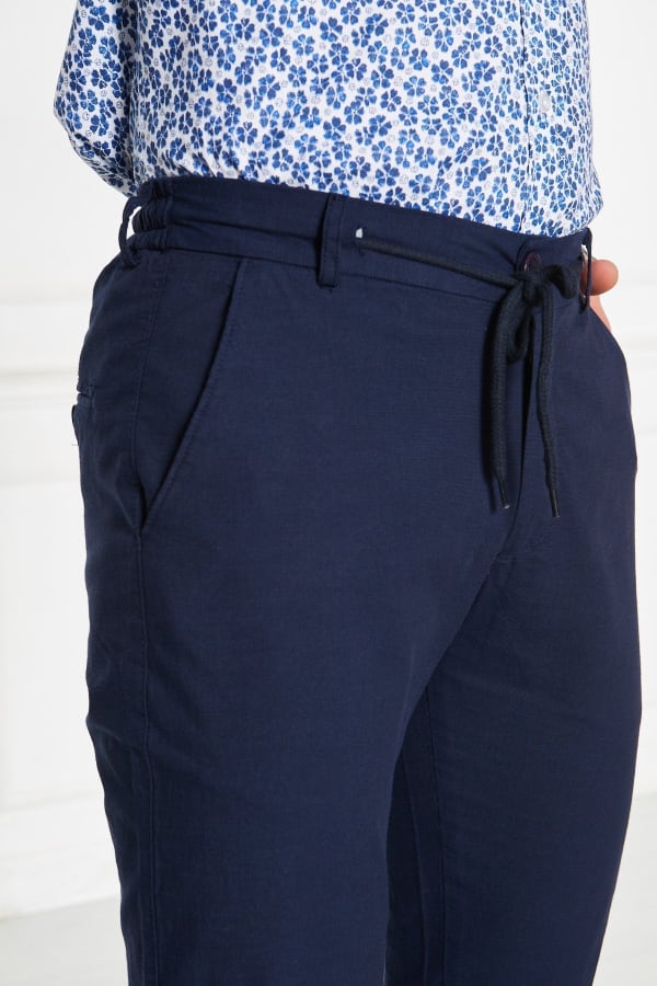 Erkek Lastikli Regular Fit %100 Keten Keten Lacivert Pantolon — 8