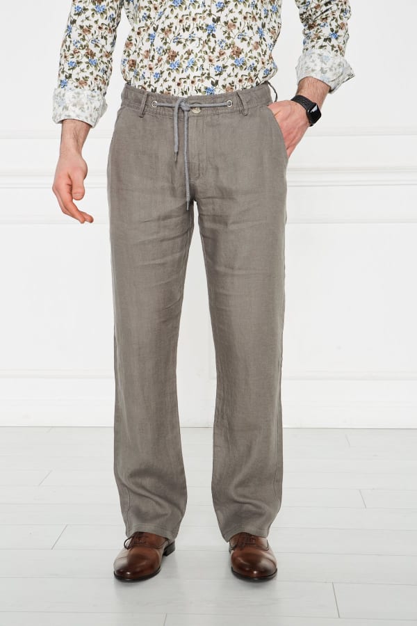 Erkek Lastikli Regular Fit %100 Keten Keten Haki Pantolon — 1