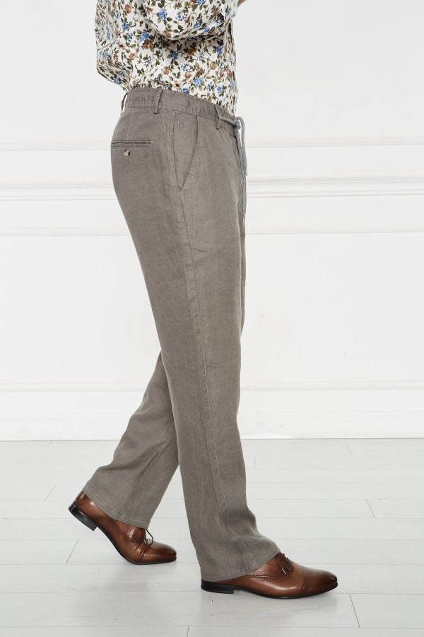 Erkek Lastikli Regular Fit %100 Keten Keten Haki Pantolon — 6