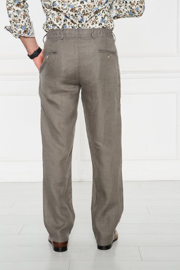 Erkek Lastikli Regular Fit %100 Keten Keten Haki Pantolon — 7