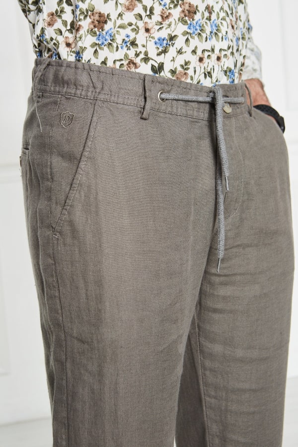 Erkek Lastikli Regular Fit %100 Keten Keten Haki Pantolon — 8