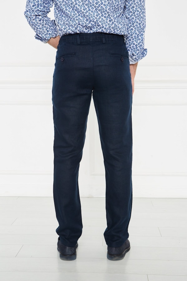 Erkek Lastikli Regular Fit %100 Keten Keten Koyu Lacivert Pantolon — 7