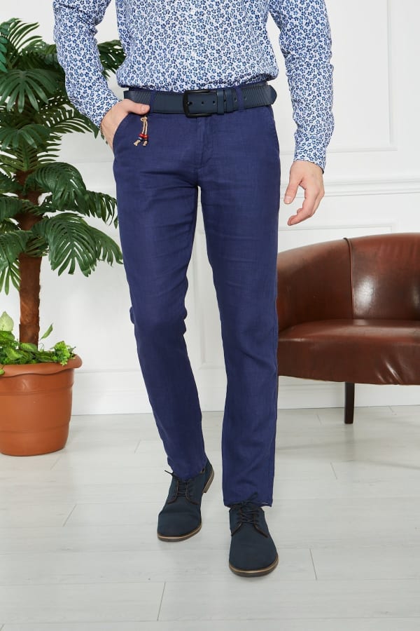 Erkek Düz İngido %100 Keten Slim Fit Pantolon — 1