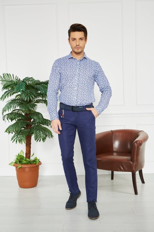 Erkek Düz İngido %100 Keten Slim Fit Pantolon — 2