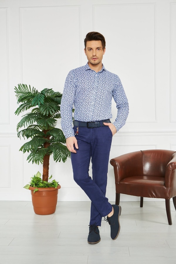 Erkek Düz İngido %100 Keten Slim Fit Pantolon — 3