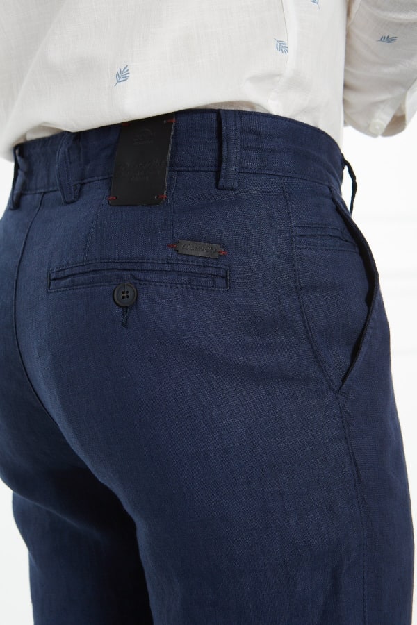 Erkek Düz Lacivert %100 Keten Slim Fit Pantolon — 8