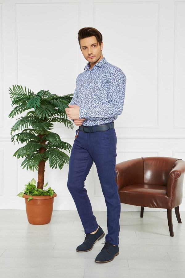 Erkek Düz İngido %100 Keten Slim Fit Pantolon — 4