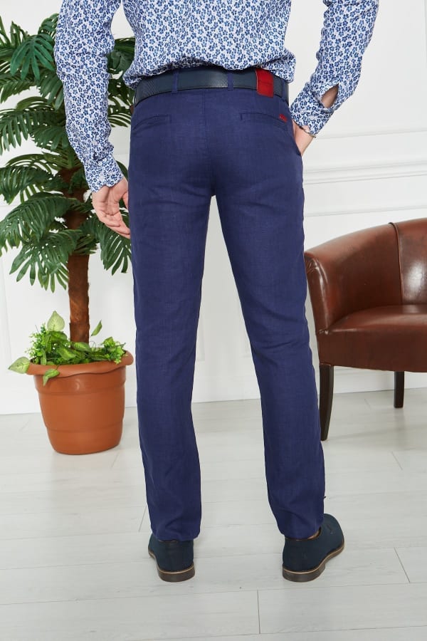 Erkek Düz İngido %100 Keten Slim Fit Pantolon — 7