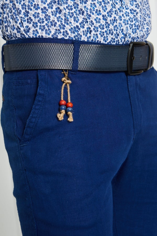 Erkek Düz Sax %100 Keten Slim Fit Pantolon — 8