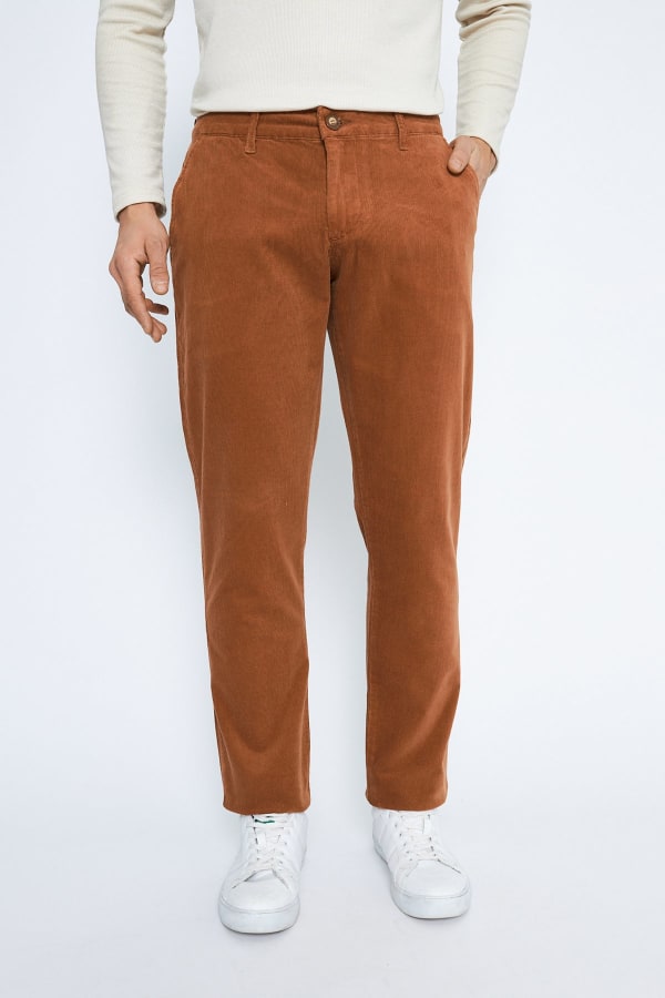 Kadife Yandan Cepli Camel Regular Fit Erkek Pamuklu Pantolon — 1