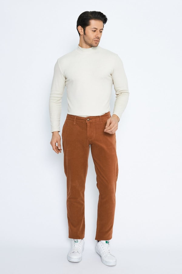 Kadife Yandan Cepli Camel Regular Fit Erkek Pamuklu Pantolon — 2