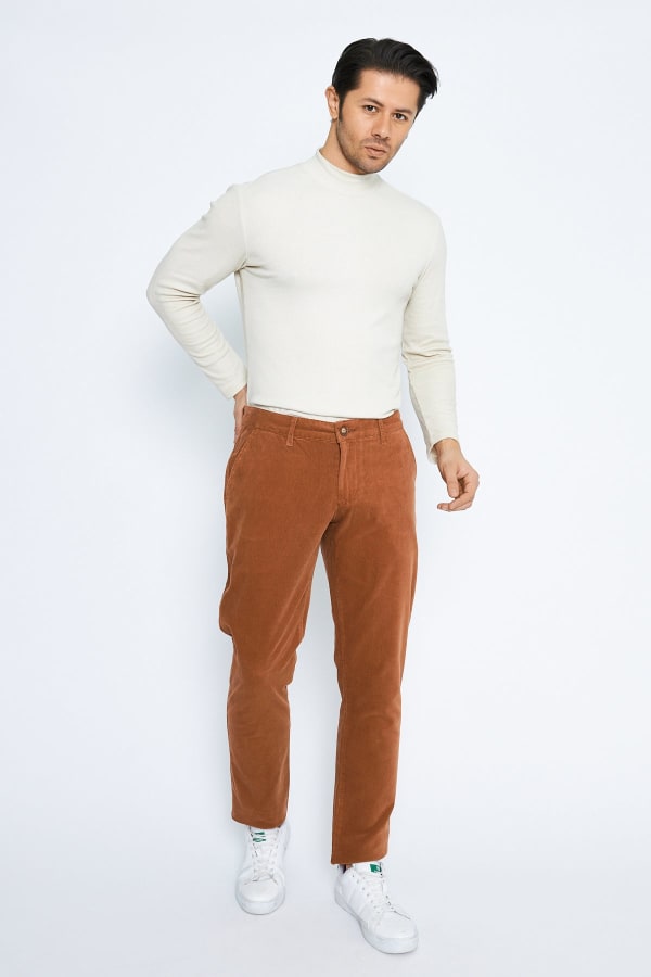 Kadife Yandan Cepli Camel Regular Fit Erkek Pamuklu Pantolon — 3