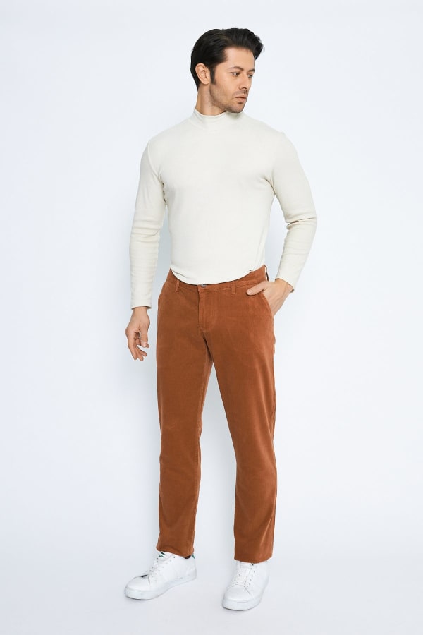 Kadife Yandan Cepli Camel Regular Fit Erkek Pamuklu Pantolon — 4