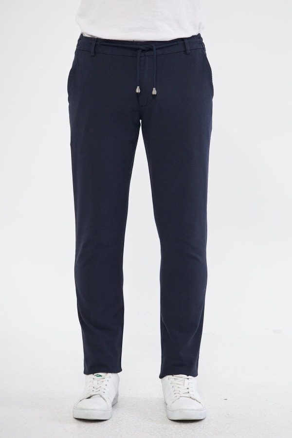 Yazlık Slim Fit Pamuklu Yarım Lastikli Açık Lacivert Erkek Pantolon - Rahatlıkta Şıklık — 4