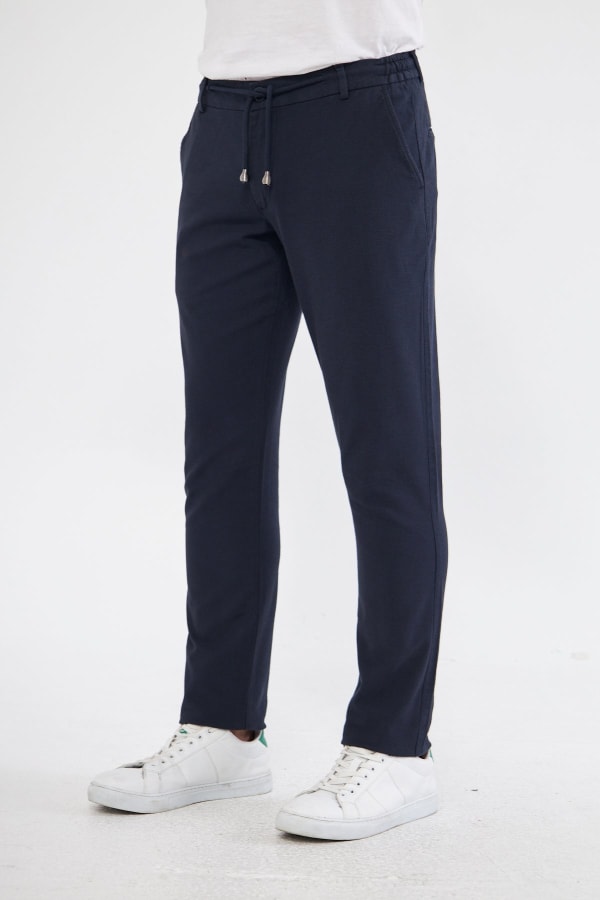 Yazlık Slim Fit Pamuklu Yarım Lastikli Açık Lacivert Erkek Pantolon - Rahatlıkta Şıklık — 5