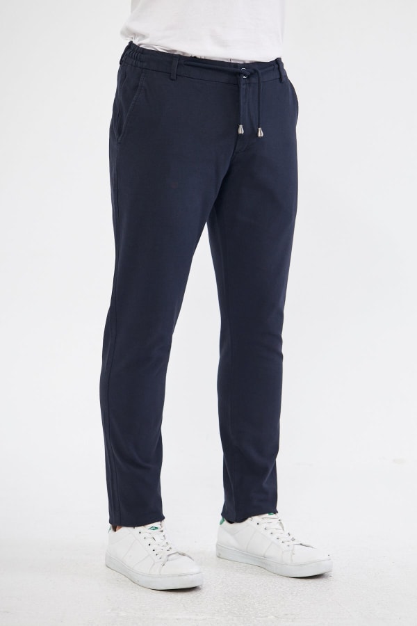 Yazlık Slim Fit Pamuklu Yarım Lastikli Açık Lacivert Erkek Pantolon - Rahatlıkta Şıklık — 6