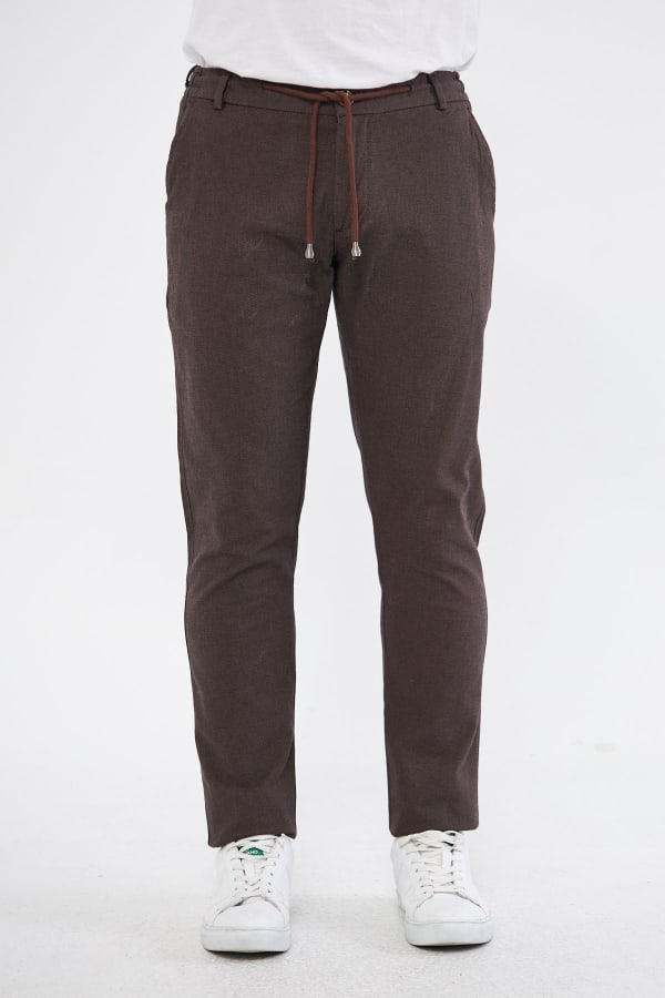Yazlık Slim Fit Pamuklu Yarım Lastikli Kahverengi Erkek Pantolon - Rahatlıkta Şıklık — 4