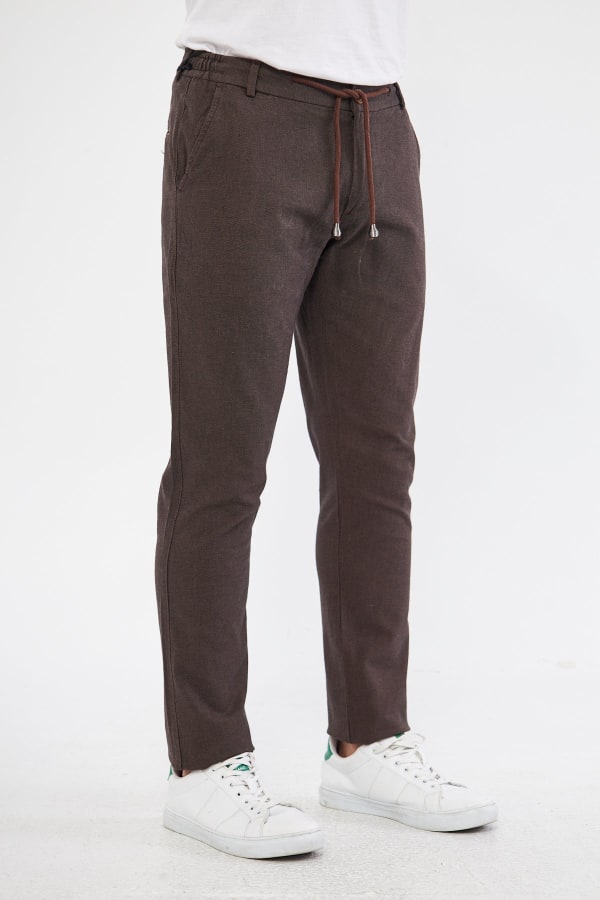 Yazlık Slim Fit Pamuklu Yarım Lastikli Kahverengi Erkek Pantolon - Rahatlıkta Şıklık — 6