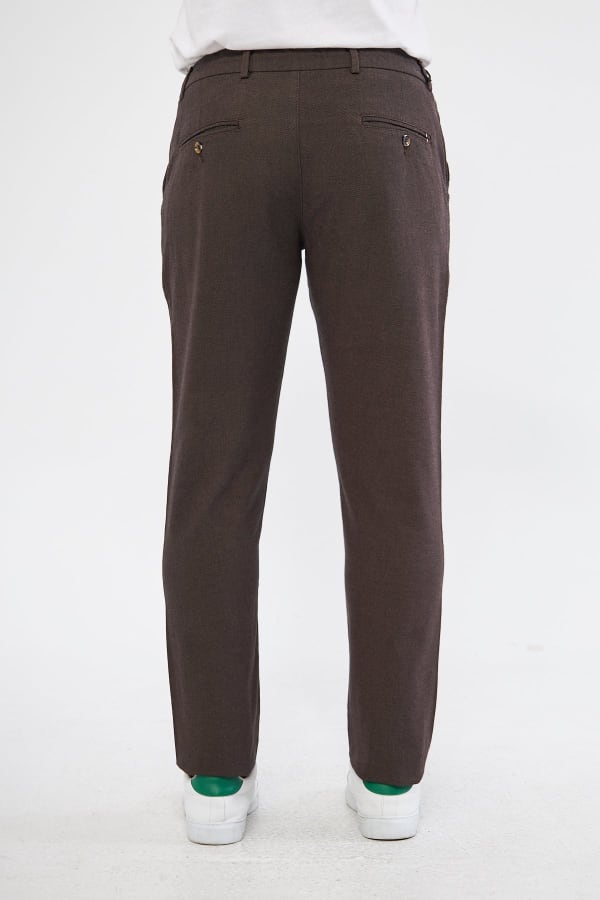 Yazlık Slim Fit Pamuklu Yarım Lastikli Kahverengi Erkek Pantolon - Rahatlıkta Şıklık — 8
