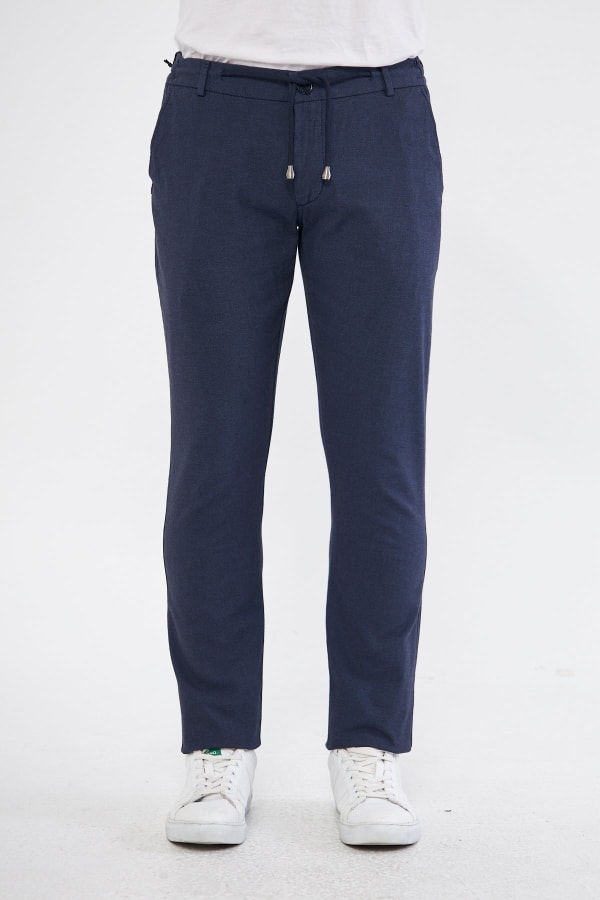Yazlık Slim Fit Pamuklu Yarım Lastikli Koyu Lacivert Erkek Pantolon - Rahatlıkta Şıklık — 5