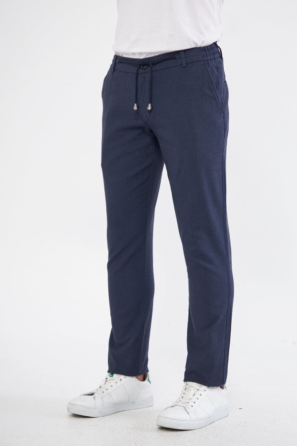 Yazlık Slim Fit Pamuklu Yarım Lastikli Koyu Lacivert Erkek Pantolon - Rahatlıkta Şıklık — 6