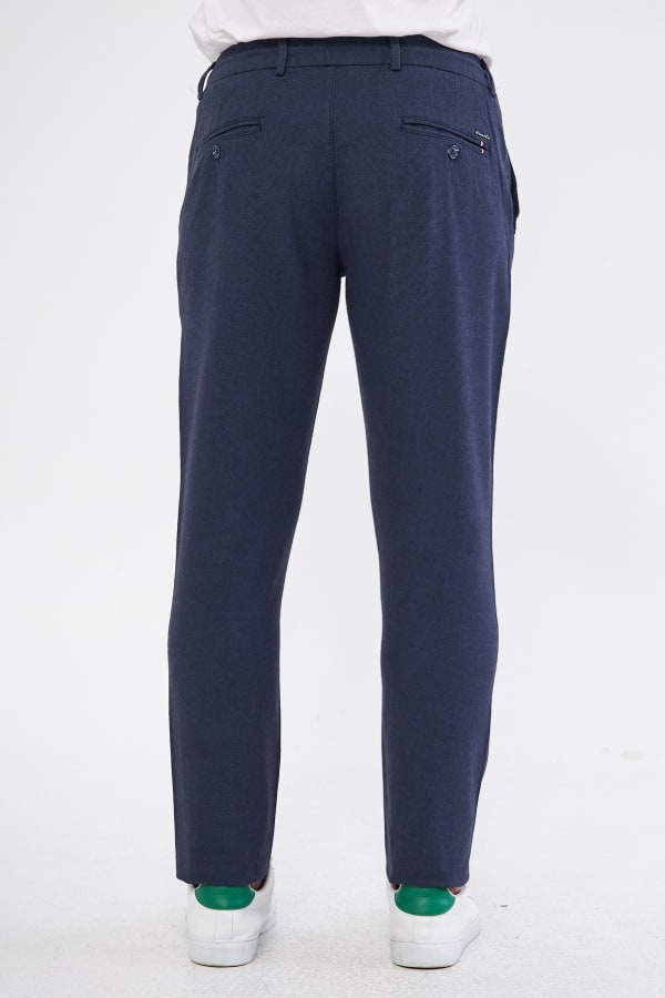 Yazlık Slim Fit Pamuklu Yarım Lastikli Koyu Lacivert Erkek Pantolon - Rahatlıkta Şıklık — 7