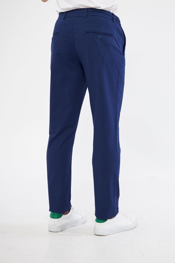 Ara Mevsimlik Slim Fit Pamuklu Beli Yarım Lastikli Açık Lacivert Erkek Pantolon - Rahatlıkta Şıklık — 5