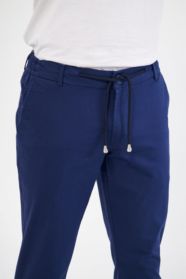 Ara Mevsimlik Slim Fit Pamuklu Beli Yarım Lastikli Açık Lacivert Erkek Pantolon - Rahatlıkta Şıklık — 6