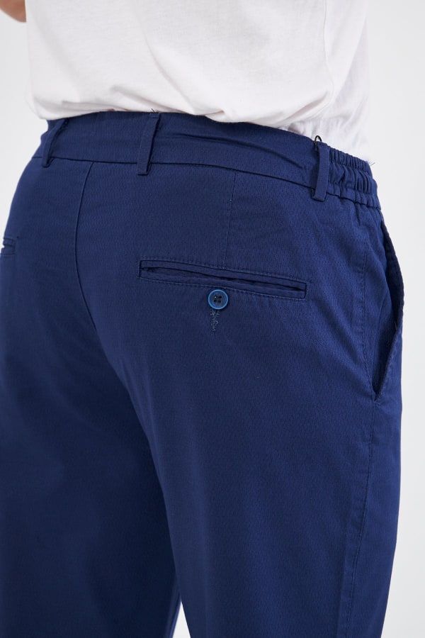 Ara Mevsimlik Slim Fit Pamuklu Beli Yarım Lastikli Açık Lacivert Erkek Pantolon - Rahatlıkta Şıklık — 7