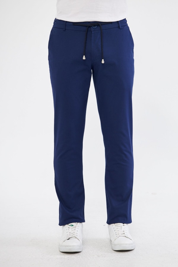 Ara Mevsimlik Slim Fit Pamuklu Beli Yarım Lastikli Açık Lacivert Erkek Pantolon - Rahatlıkta Şıklık — 9