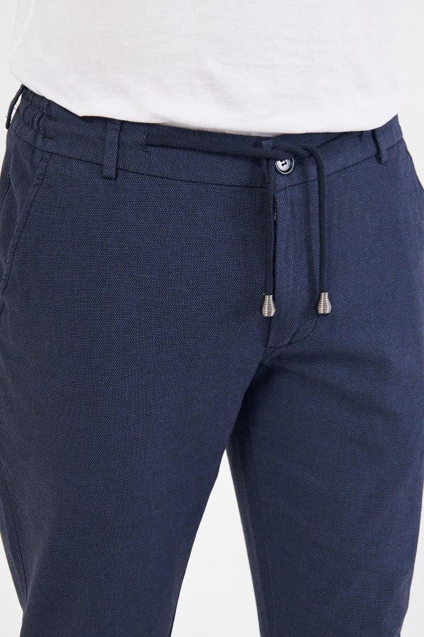 Yazlık Slim Fit Pamuklu Yarım Lastikli Koyu Lacivert Erkek Pantolon - Rahatlıkta Şıklık — 9