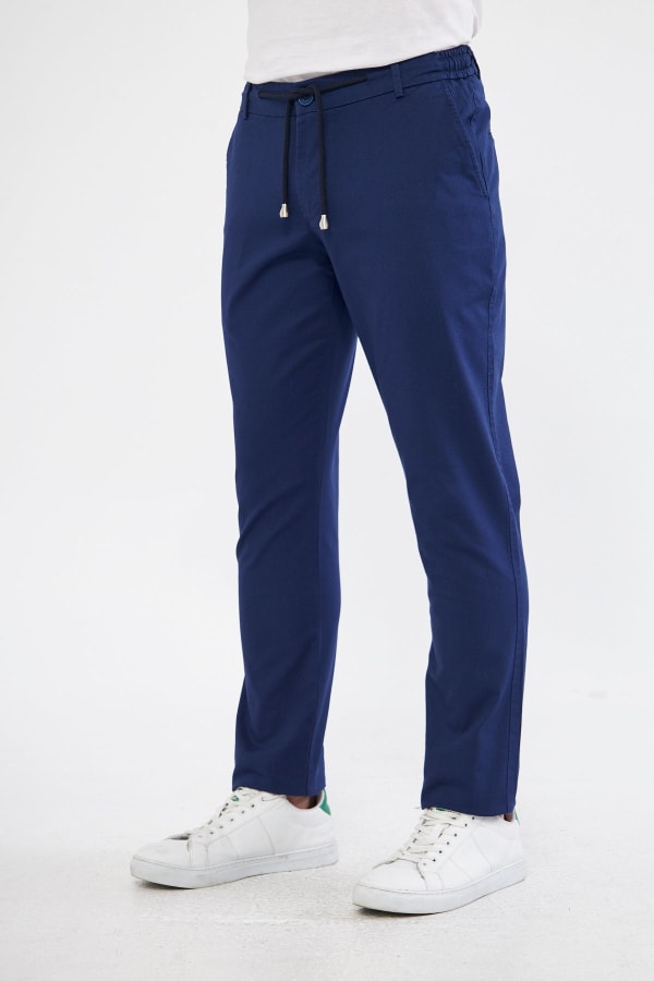 Ara Mevsimlik Slim Fit Pamuklu Beli Yarım Lastikli Açık Lacivert Erkek Pantolon - Rahatlıkta Şıklık — 10
