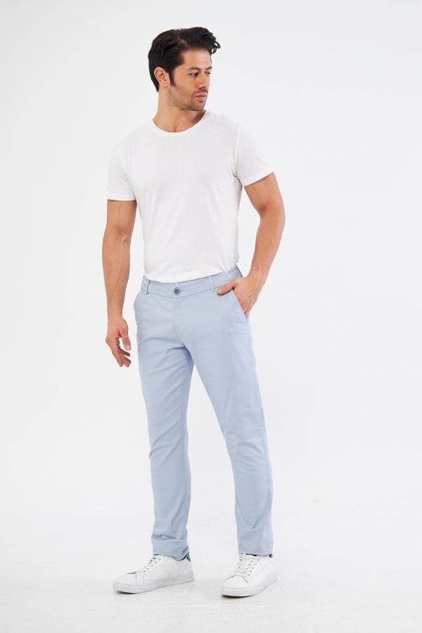 Ara Mevsimlik Slim Fit Pamuklu Beli Yarım Lastikli Blue Erkek Pantolon - Rahatlıkta Şıklık — 2