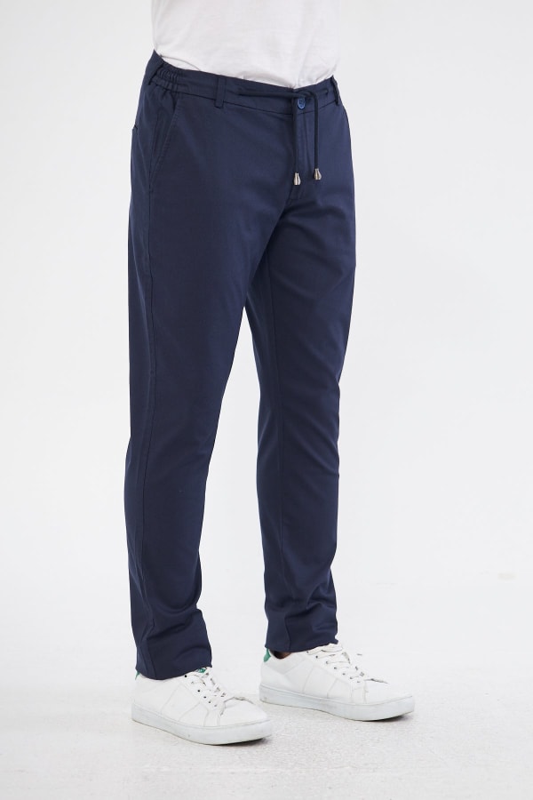 Ara Mevsimlik Slim Fit Pamuklu Beli Yarım Lastikli Koyu Lacivert Erkek Pantolon - Rahatlıkta Şıklık — 7