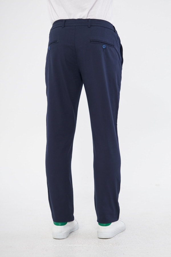 Ara Mevsimlik Slim Fit Pamuklu Beli Yarım Lastikli Koyu Lacivert Erkek Pantolon - Rahatlıkta Şıklık — 8