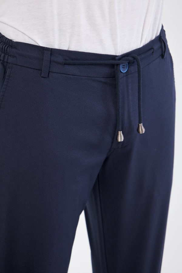 Ara Mevsimlik Slim Fit Pamuklu Beli Yarım Lastikli Koyu Lacivert Erkek Pantolon - Rahatlıkta Şıklık — 9