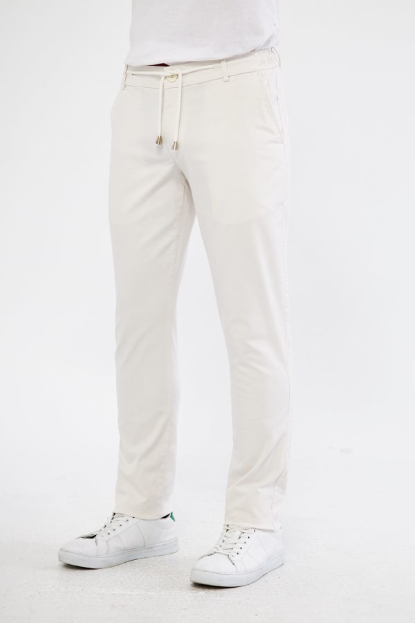 Ara Mevsimlik Slim Fit Pamuklu Beli Yarım Lastikli Krem Erkek Pantolon - Rahatlıkta Şıklık — 5