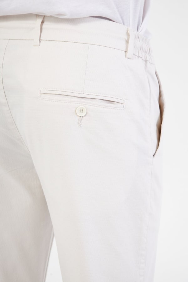 Ara Mevsimlik Slim Fit Pamuklu Beli Yarım Lastikli Krem Erkek Pantolon - Rahatlıkta Şıklık — 7