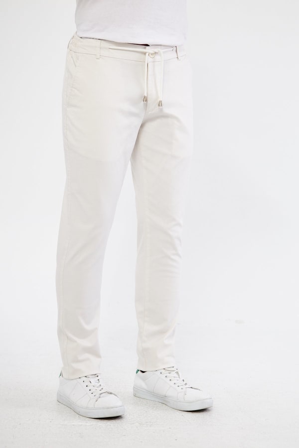 Ara Mevsimlik Slim Fit Pamuklu Beli Yarım Lastikli Krem Erkek Pantolon - Rahatlıkta Şıklık — 9