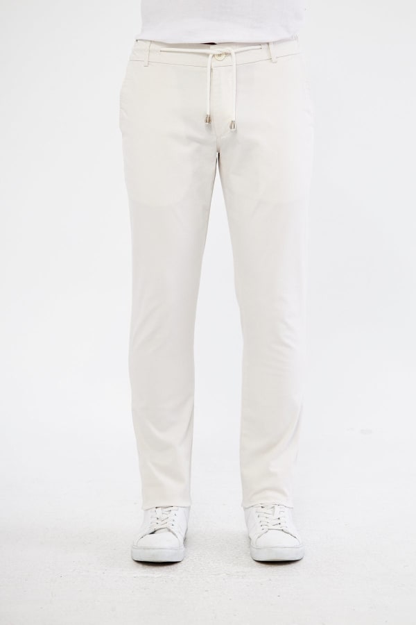 Ara Mevsimlik Slim Fit Pamuklu Beli Yarım Lastikli Krem Erkek Pantolon - Rahatlıkta Şıklık — 10