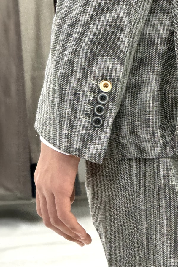 Açık Gri %100 Keten Sivri Yaka Slim Fit 2'li Takım Elbise (Ceket + Pantolon) — 7