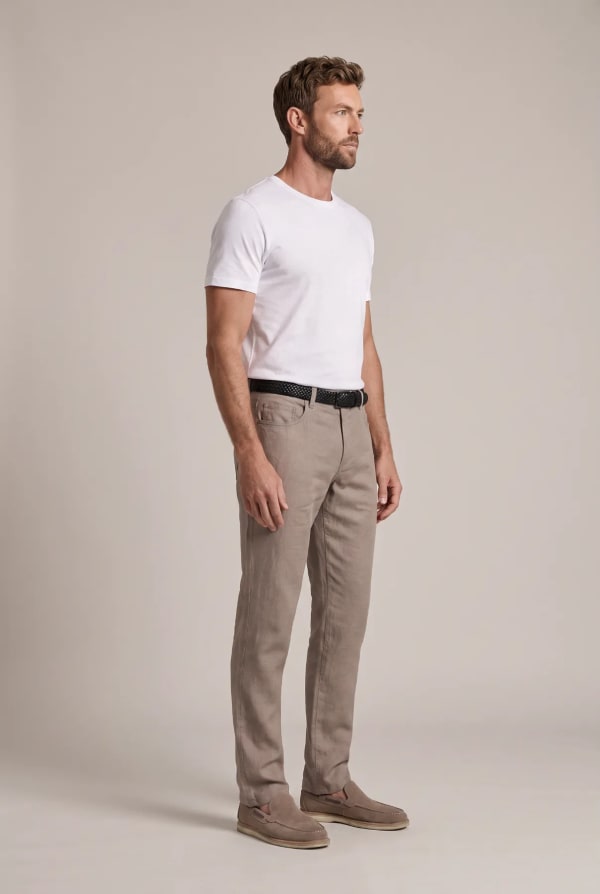 Erkek %100 Keten 5 Cep Pantolon - Safari — 2