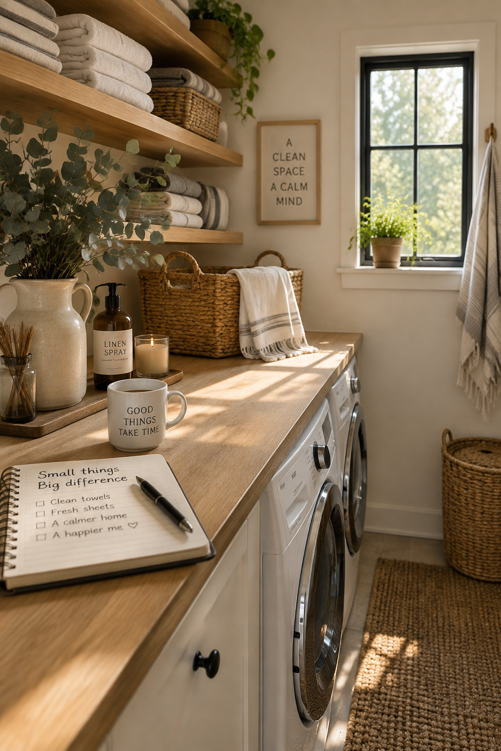 Cozy laundry room ritual, an everyday quiet moment