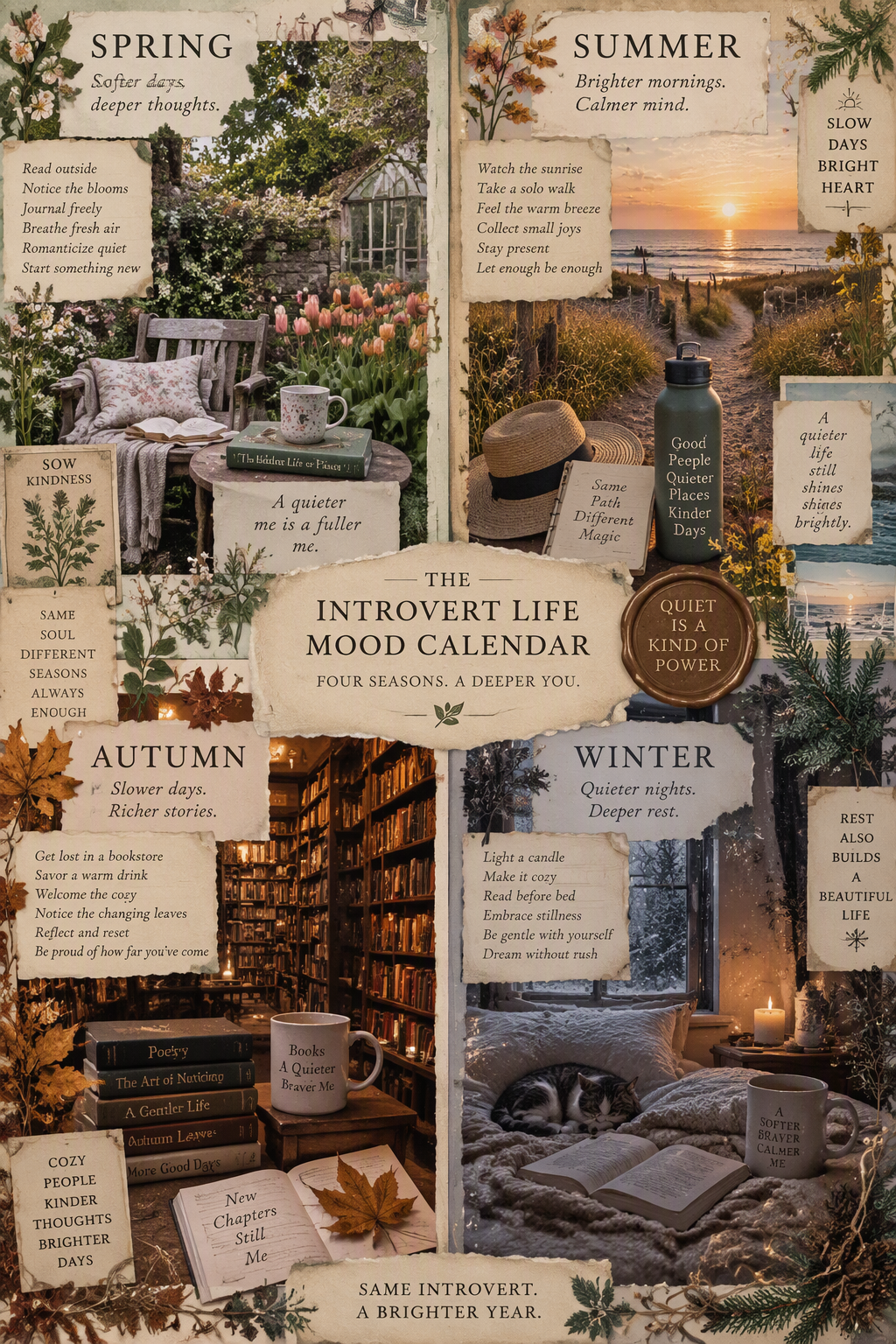 Four seasons of quiet living in a cozy scrapbook calendar