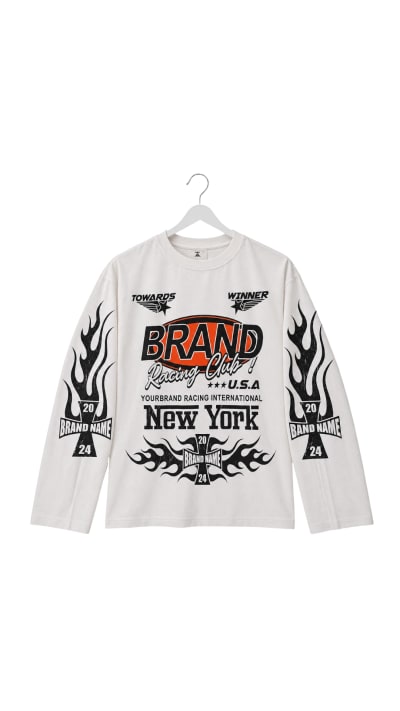 White Racing Club Graphic Long Sleeve T-Shirt