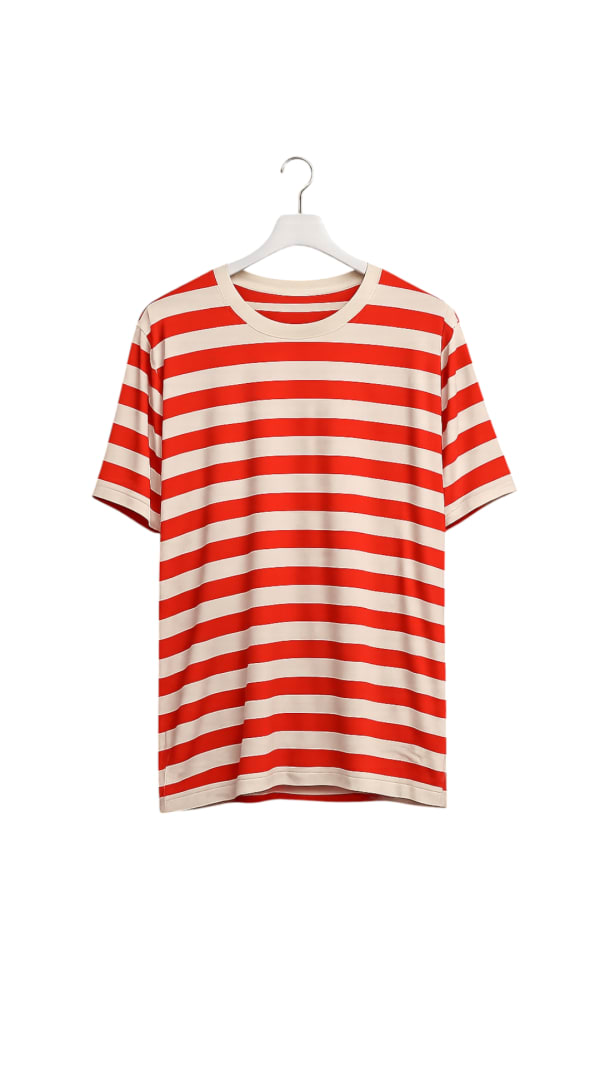 Red & Cream Striped Oversized T-Shirt